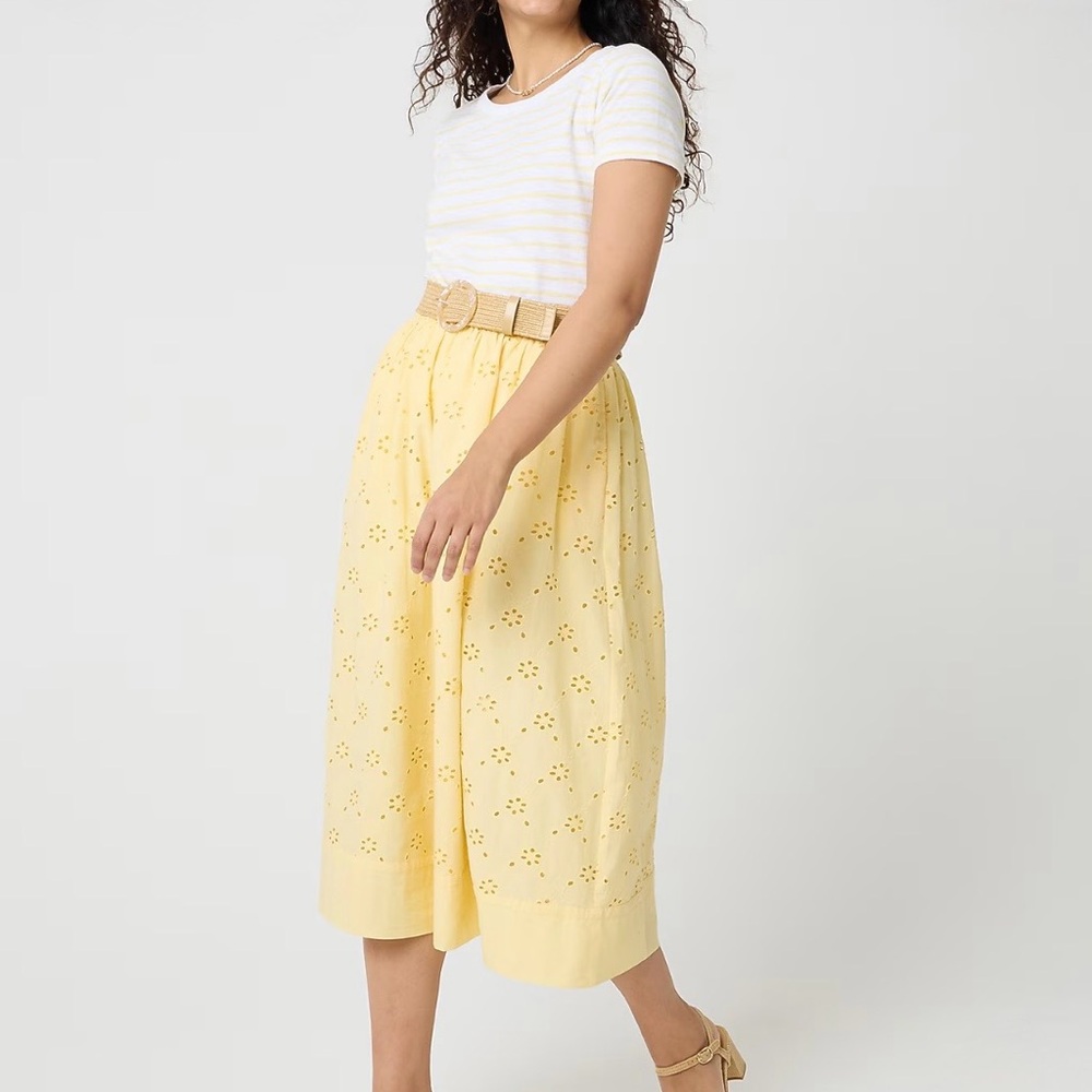J Crew Factory Yellow Eyelet Midi Skirt - Lightweight Summer Style